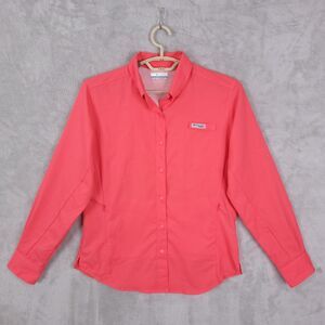 PFG Columbia Top Shirt Womens Pink Size M Long Sleeve Vented Snap Button Fishing
